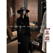 HanLu studio品牌小众原创解构精裁又A又欲明线拱针长袖 连衣裙黑