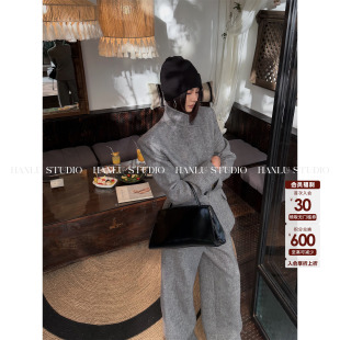 HanLu studio品牌小众原创高知御姐系收腰显瘦灰色毛呢羊毛外套冬