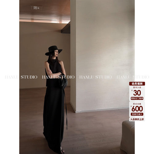 HANLU STUDIO品牌暗黑先锋原创小众解构双层腰封黑色直筒半身长裙
