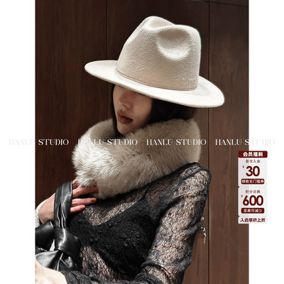 HanLu studio品牌100狐狸毛皮百搭玛瑙灰氛围感磁吸扣毛领围脖冬