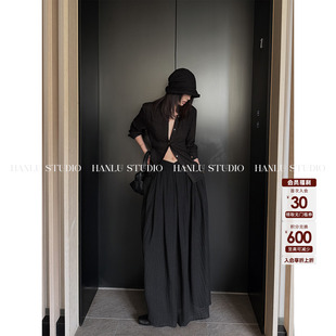 HANLU ss26定制棉感格纹蕾丝三角腰头解构设计花苞半裙黑 STUDIO