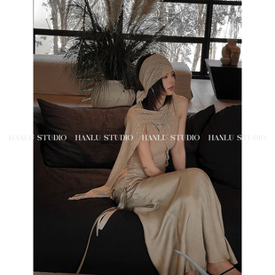 HanLu 上衣 studio品牌不规则斜裁设计浮雕花纹透视蕾丝氛围感无袖