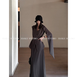 4新品 studio品牌 上衣 不规则围巾炭灰色无袖 AM10 HanLu