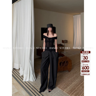HANLU 黑 STUDIO品牌26ss小众时髦立裁大口袋几何设计高腰气质长裤