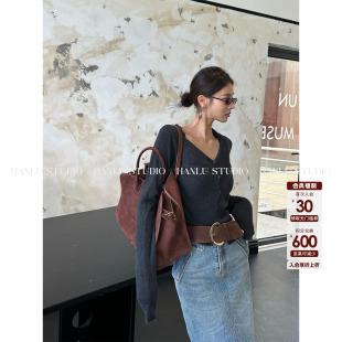 上衣 开衫 HanLu studio羊毛高质感百搭基础v领长袖