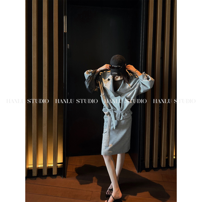 HANLU STUDIO品牌ss26原创肌理棉感中性灰高腰显瘦直筒气质五分裙