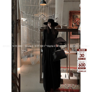 HanLu studio品牌线·小众原创100绵羊毛廓形拼接毛呢连衣裙冬