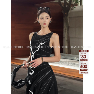 HanLu ·小众设计师暗黑多裁片拼接天丝棉背心连衣裙 studio限定款