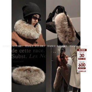 HanLu studio品牌毛领围脖100狐狸毛秋冬氛围感保暖磁吸扣围脖