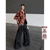 HanLu studio复古小众独立设计高级感焦糖色外套宽松型轻奢风