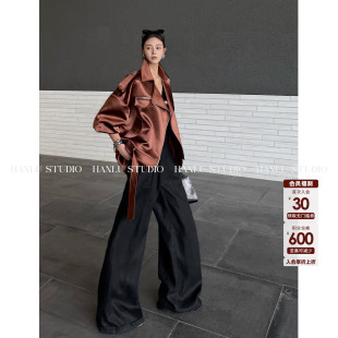 HanLu studio复古小众独立设计高级感焦糖色外套宽松型轻奢风