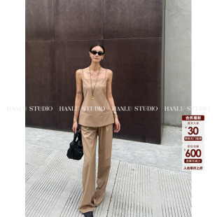 高腰长裤 HanLu studio极简淡人风穿搭掐腰立体剪裁吊带宽松衬衫