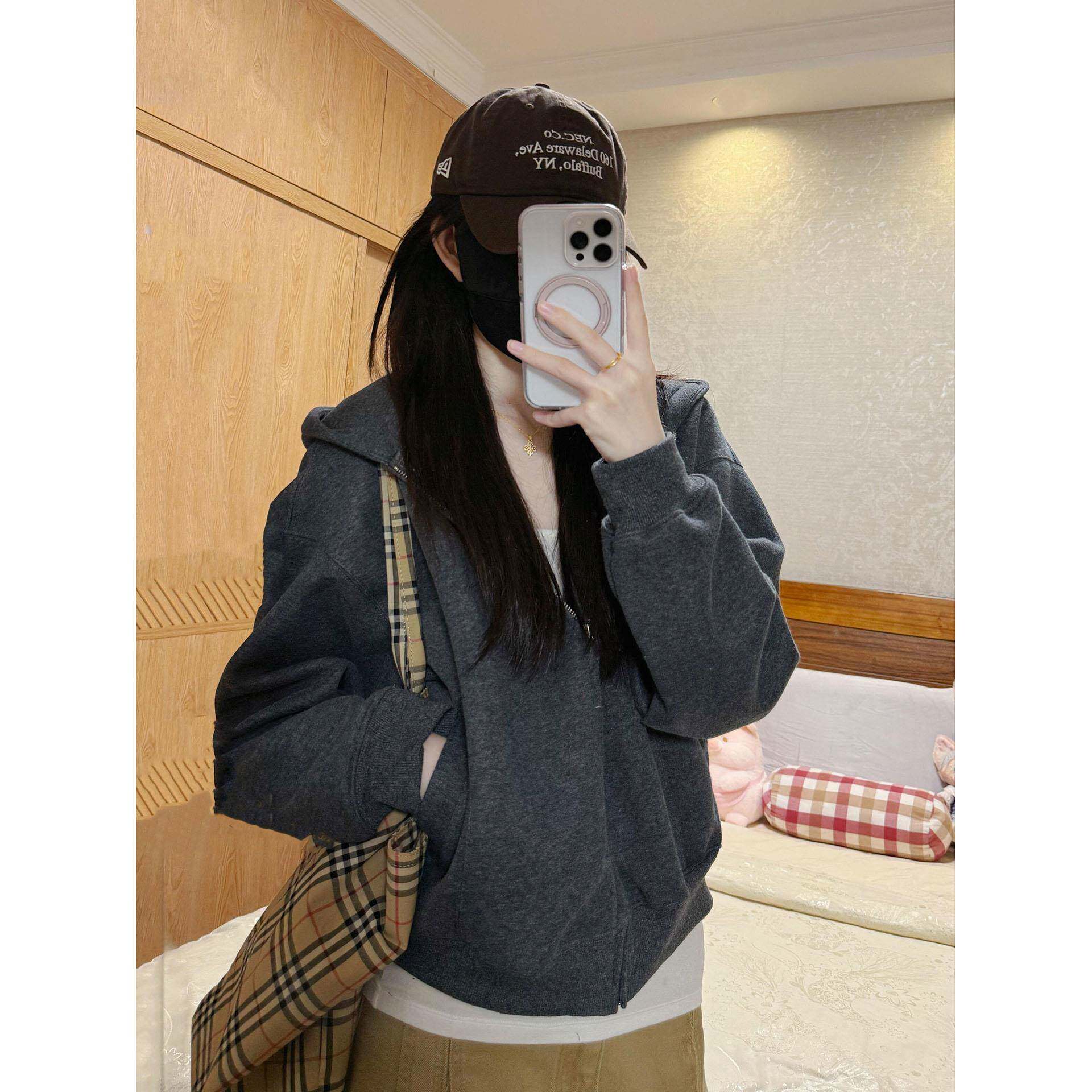 美式复古连帽衫卫衣外套女2025新款秋季宽松休闲小个子棒球服夹克