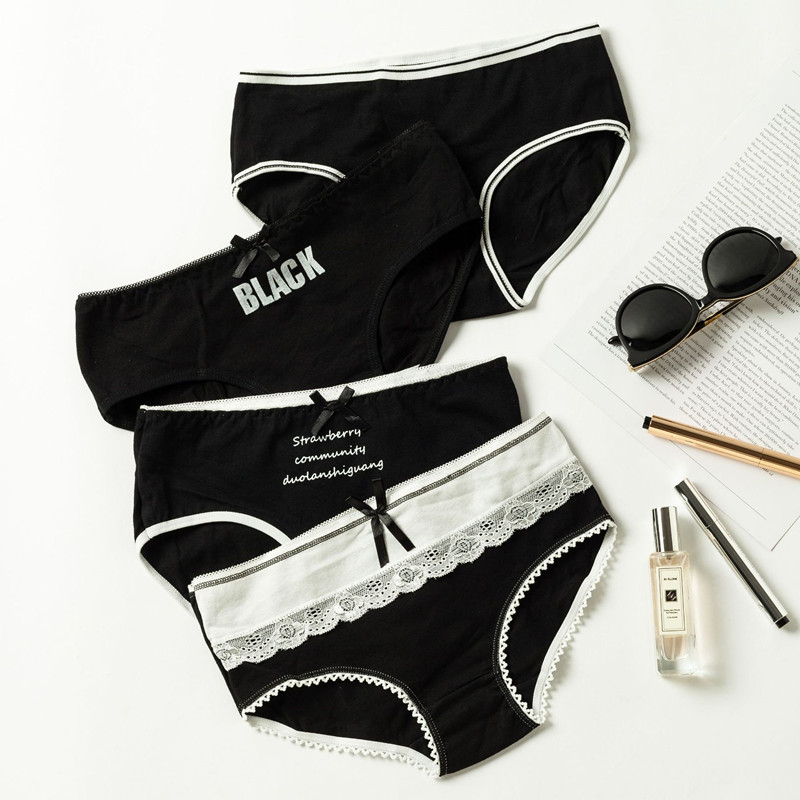黑色内裤女纯棉100%少女学生低腰