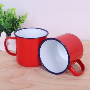 新年红色搪瓷杯怀旧老式搪瓷缸子蛋糕杯DZ火锅盅盅铁茶缸子圣诞杯