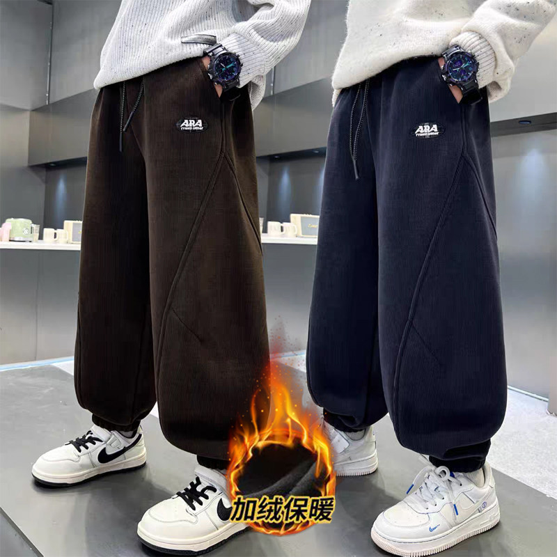 男童冬季一体加绒裤子2025新款中大童儿童秋冬款男孩宽松运动卫裤