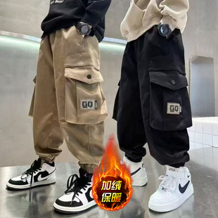 痞帅男童加绒工装裤秋冬款2025新款中大儿童裤子冬季休闲裤男孩潮