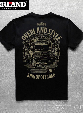 越野江湖青年复古修身短袖机车LC80纯棉弹性印花t恤创意可定制