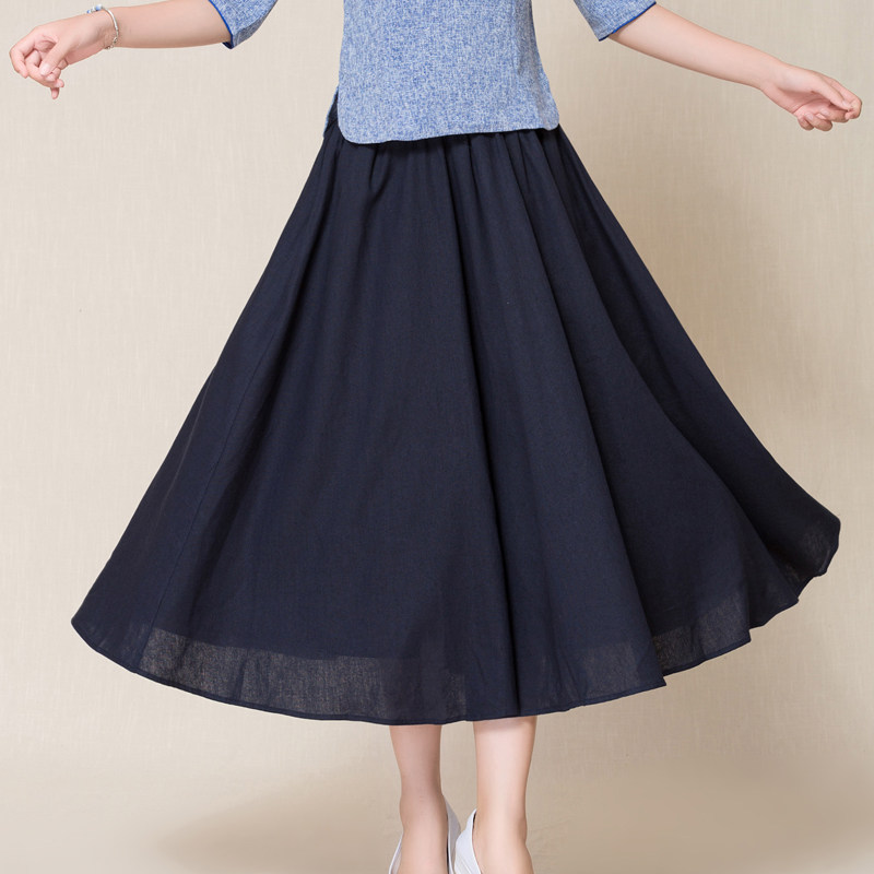 2024年夏天女装新款民国风文艺复古学生旗袍搭配棉麻半身裙a字裙