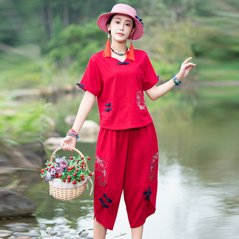 2019夏季新款民族风套装复古棉麻盘扣刺绣短袖上衣+七分裤两件套|ruв категории Женская одежда, костюм/студенты школьную форму/обмундирования, Другие костюм - от Buy2taobao.com для оказания профессиональной услуги покупки агента Taobao