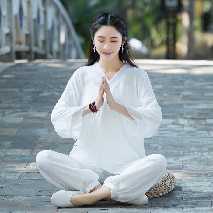 중국 당나라 정장 면 린넨 정장 요가 연습복 복고풍 선 다복 명상복 투피스 명상복