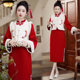 新中式国风套装女秋冬新款小个子复古加厚加棉马甲改良旗袍连衣裙
