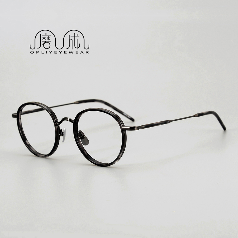 圆框纯钛超轻手工复古近视眼镜架