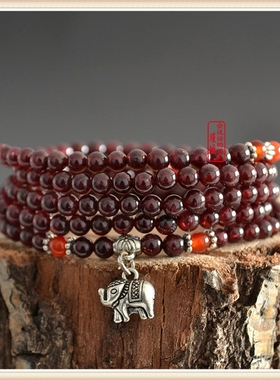 酒红石榴石韩版水晶饰品多圈手串