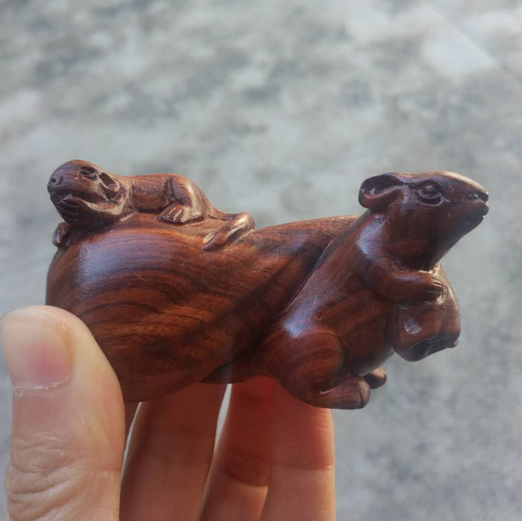 红木手把件老鼠搬家工艺品