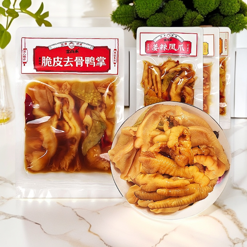 富尚禾姜辣去骨鸭掌凤爪小零食湖南休闲麻辣柠檬味脆皮鸭爪鸡脚爪