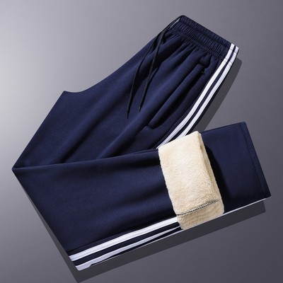 冬季羊羔毛加绒校服裤子藏蓝色初中高中生运动长裤青少年卫裤男潮