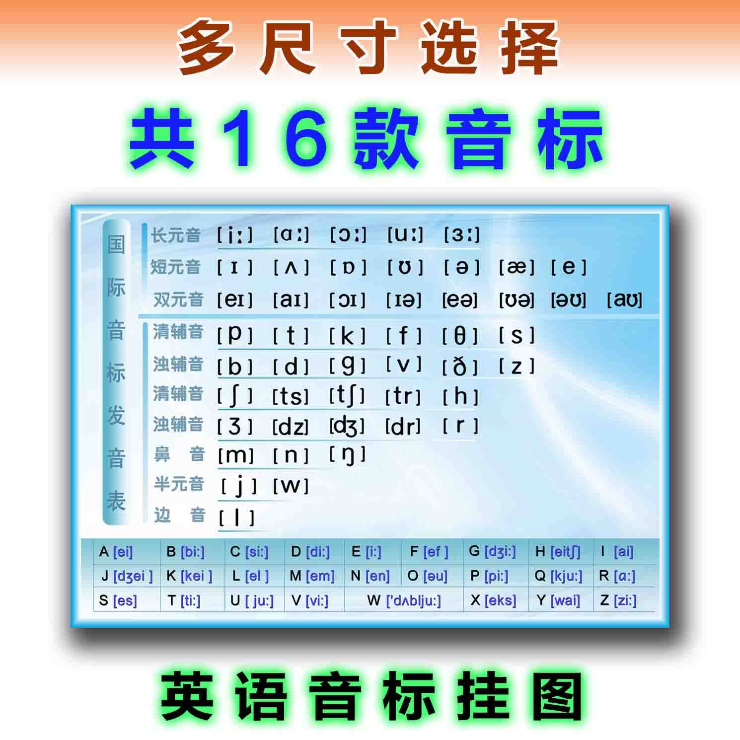 48个英语国际音标教学用三线四格英文字母笔顺书写 挂图 墙贴自粘