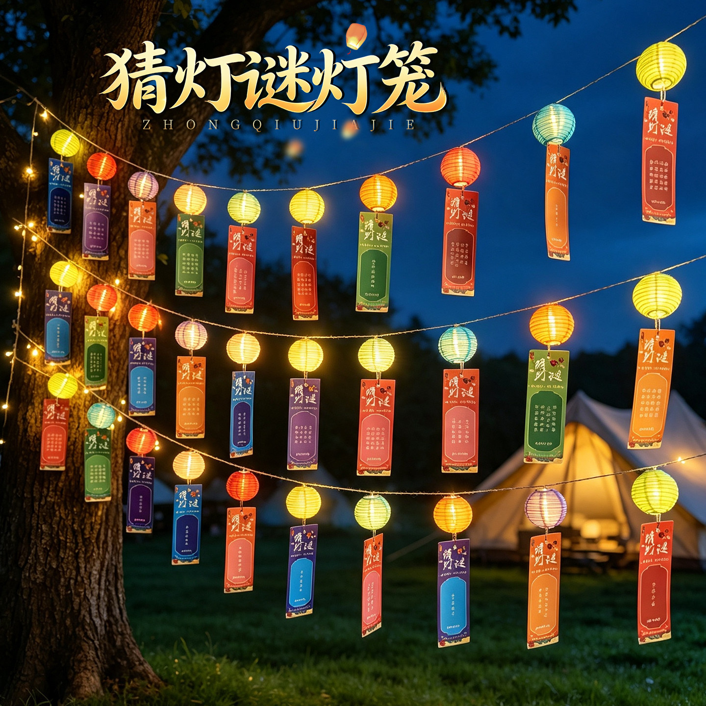 中秋节灯笼猜灯谜场景布置装饰品卡片道具古风发光中式中国风活动