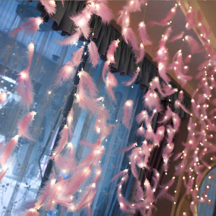 led星星灯羽毛彩灯闪灯串灯满天星窗帘氛围灯装饰灯少女房间布置