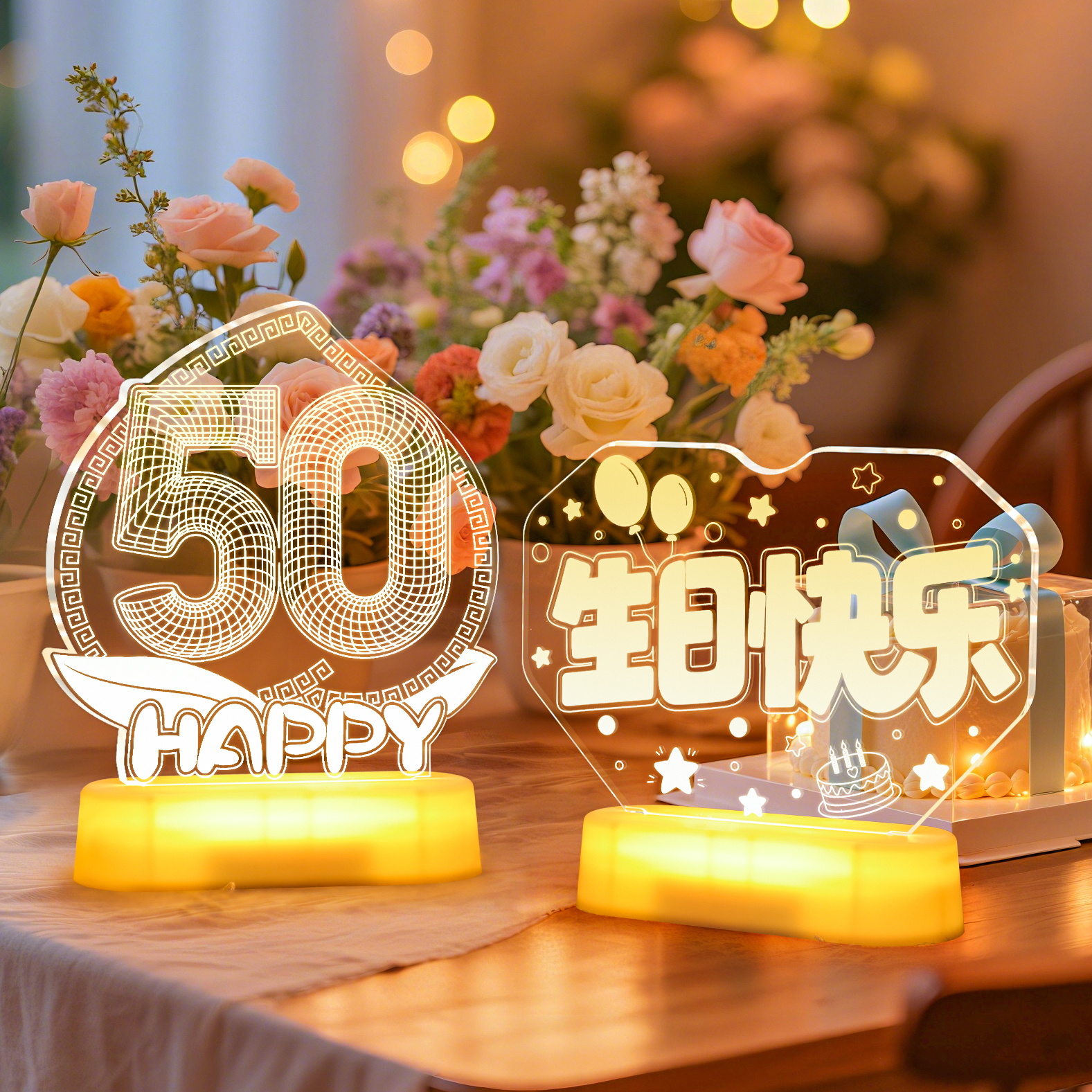 50岁爸爸生日LED灯牌氛围布置