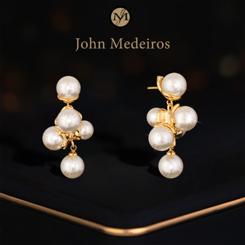 意大利john medeiro错落葡萄珍珠耳钉高级感轻奢女款独特领针耳环