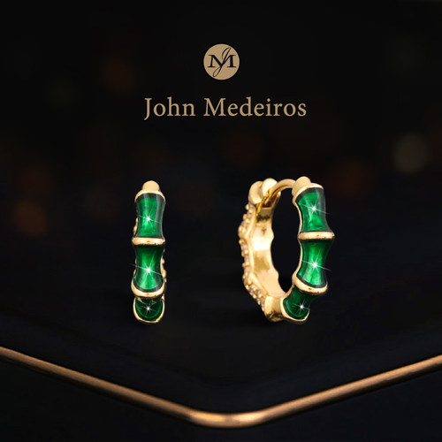 意大利john medeiros满钻珐琅幸运竹节耳钉高级感轻奢女领针耳环