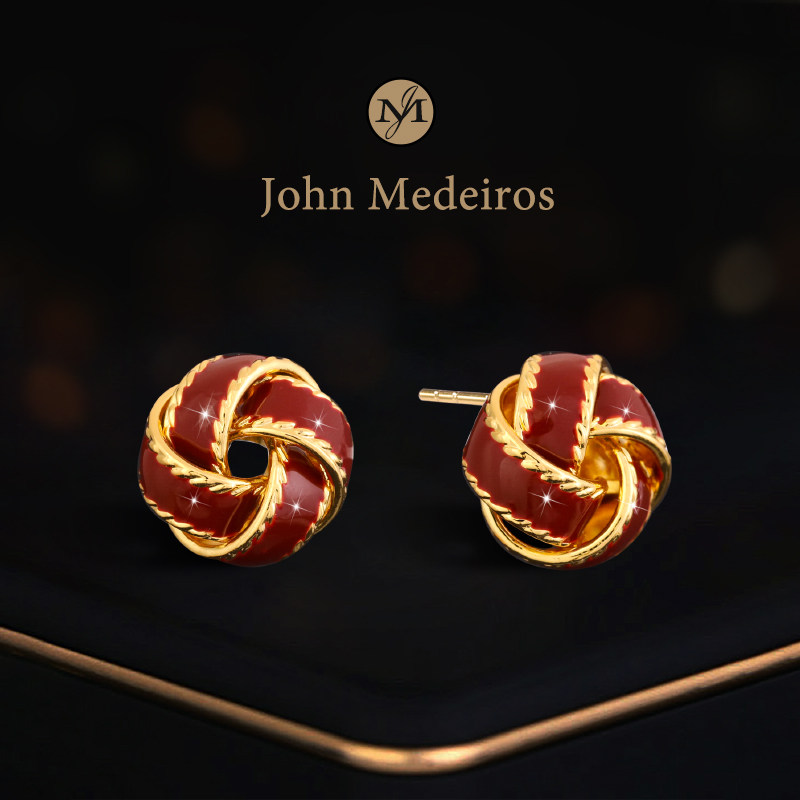 意大利john medeiro红色缠绕圆形耳钉高级感轻奢女款喜庆领针耳环