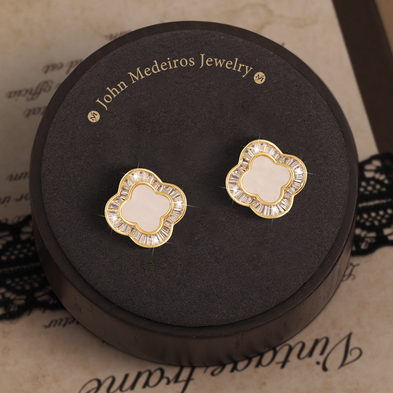 意大利john medeiros满钻贝母四叶草耳钉高级感轻奢女款领针耳环
