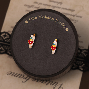 意大利john 独特领针耳环 medeiro撞色珐琅爱心耳钉高级感轻奢女款