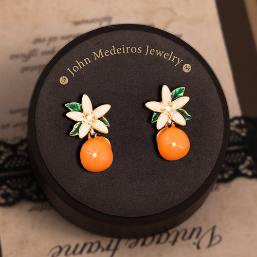 意大利john medeiros珐琅幸运柿子花朵耳钉高级感轻奢女领针耳环