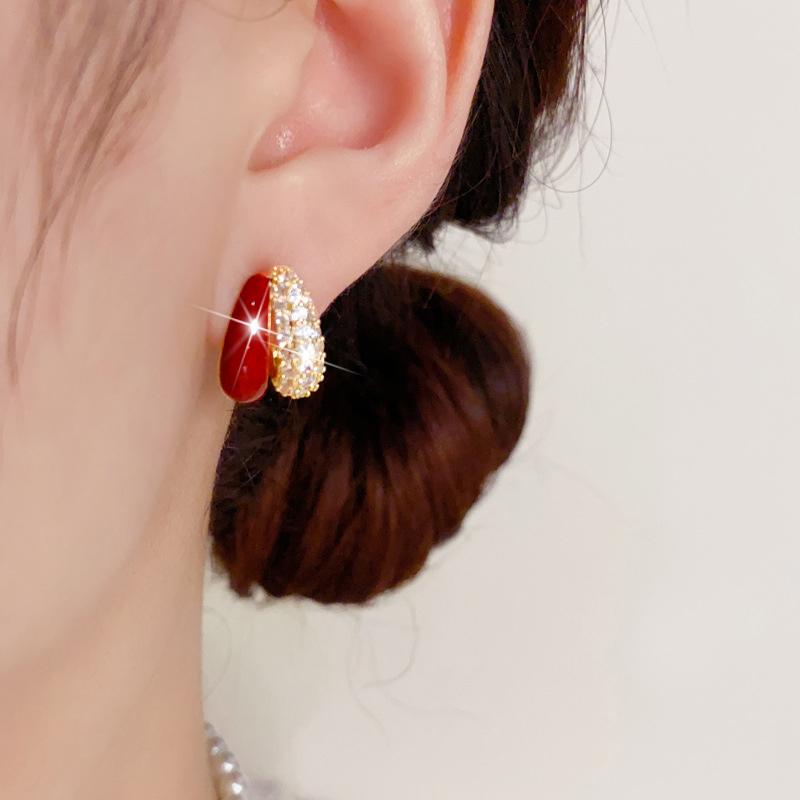 意大利john medeiros满钻双层红珐琅耳钉高级感轻奢爆闪领针耳环