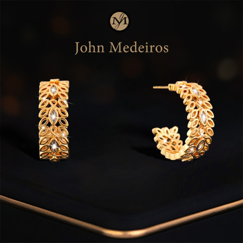 意大利john medeiros镂空花叶满钻C形耳钉高级感轻奢女款领针耳环
