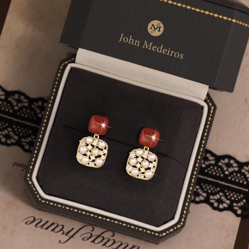 意大利john medeiros满钻镂空几何珍珠耳钉高级感轻奢女领针耳环