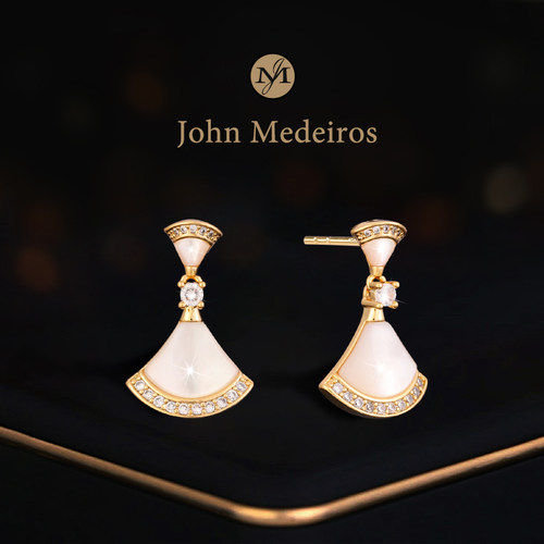 意大利john medeiros满钻贝母扇形耳钉高级感轻奢女新款领针耳环