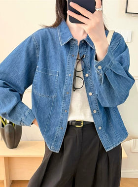 韩版宽松显瘦小个子牛仔衬衫女秋