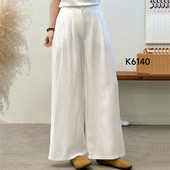 高腰宽松显瘦百搭休闲长裤 新款 松弛感潮 女夏季 LEISHIBY亚麻阔腿裤