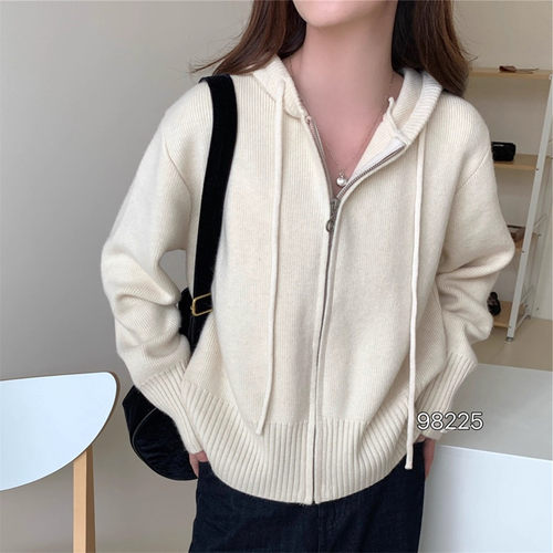 韩系连帽拉链针织开衫女冬季新款