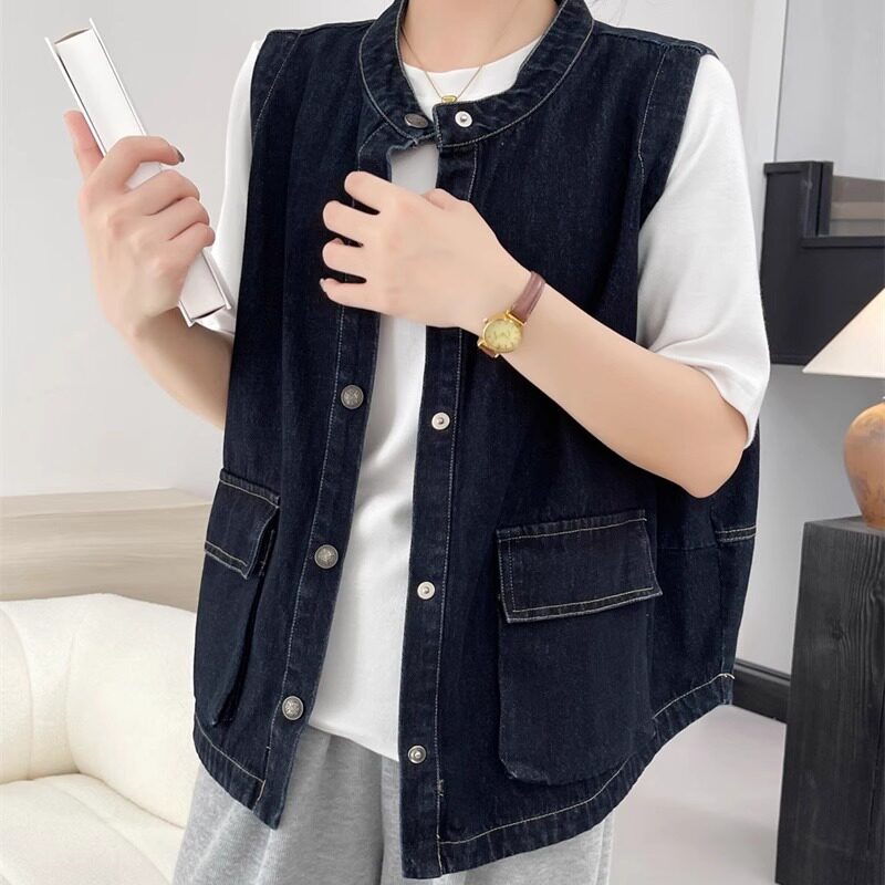 2025春季新款韩版宽松大码休闲牛仔马甲女无袖坎肩背心外套上衣潮