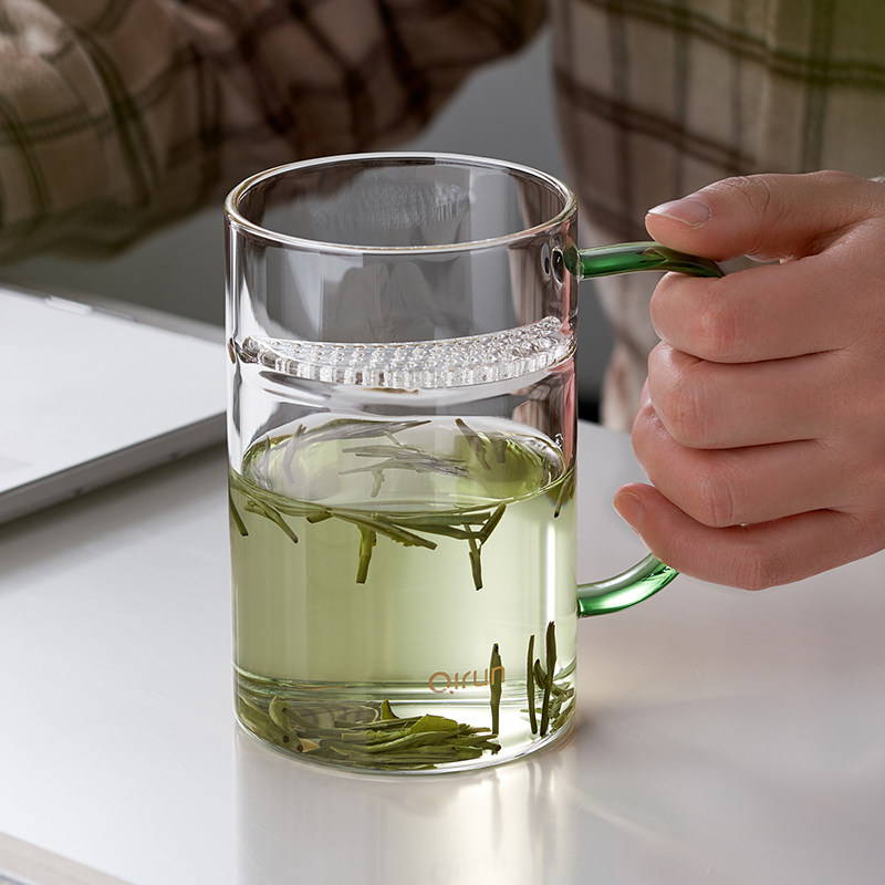 玻璃杯月牙杯大容量带把过滤茶叶